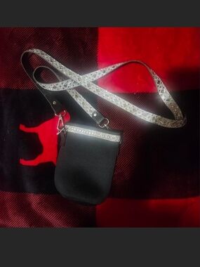 Black Crossbody Pouch with Silver Sparkle Strap